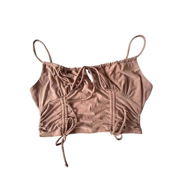 Stylish Ruched Crop Top in Soft Beige - Picture 1 of 6